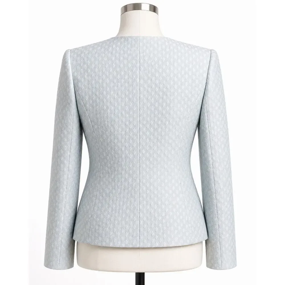 Armani Collezioni Italy Textured Cotton Silk Blue Collarless Blazer Jacket IT 46